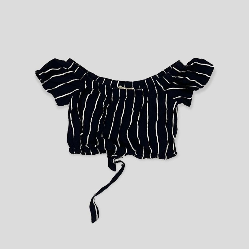 PACSUN LOTTIE MOSS OFF THE SHOULDER STRIPED TIE BLOUSE XS